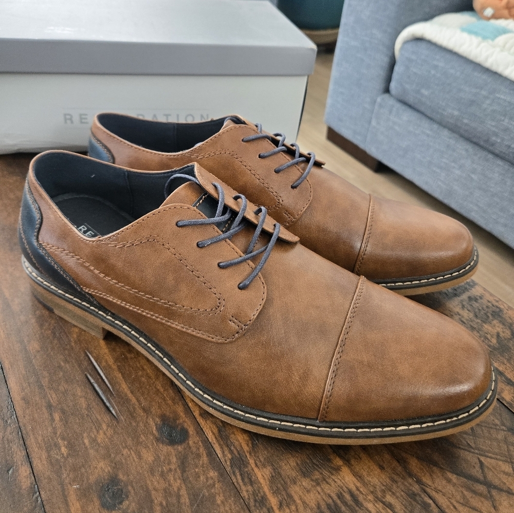 Restoration Lowry - Men's Two Toned Cap Toe Oxford Dress Shoes. Cognac. Size 12.